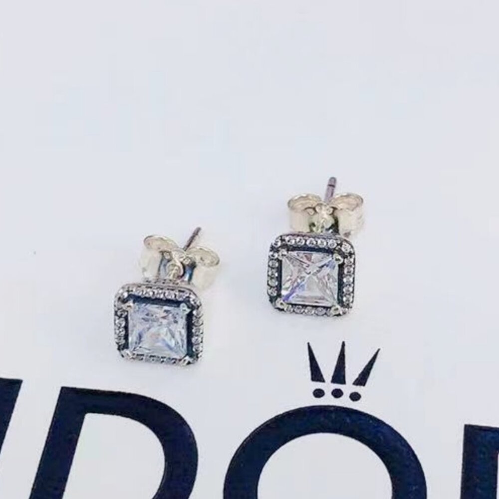 Pandora Square Sparkle Halo Stud Earrings
